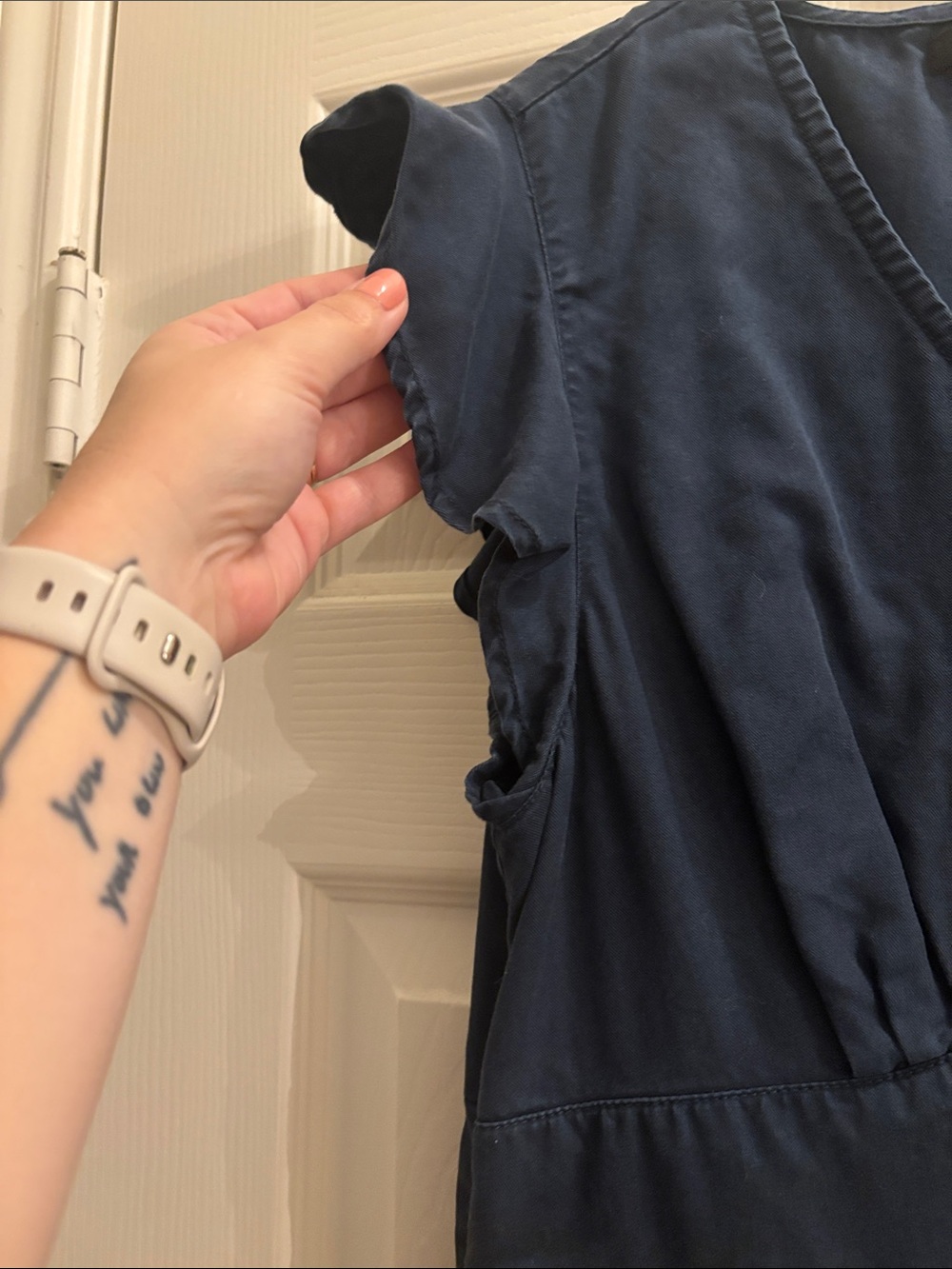 Quince Navy V-Neck Button MIDI Dress - Picture 4 of 4
